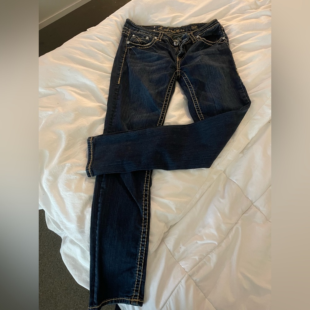 L.A. Idol USA Skinny Bling Jeans Tan Stitching Size 11